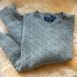 Polo Ralph Lauren Cashmere Crewneck Cable Cableknit Sweater Light Blue Christmas